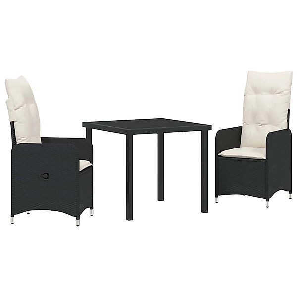 vidaXL Garten Essgruppe mit Kissen 3-Tlg Schwarz Poly Rattan 3379632 günstig online kaufen