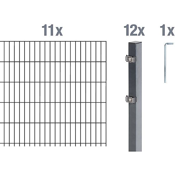 Metallzaun Grund-Set Doppelstabmatte verz. Anthrazit beschichtet 11x 2 m x günstig online kaufen