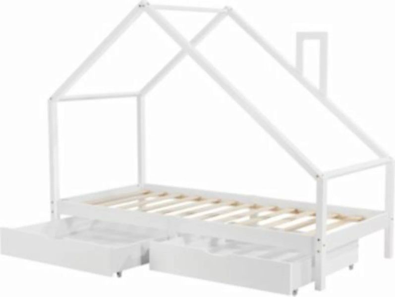en.casa Kinderbett Assling 90x200 cm mit 2 Schubkasten Holzbett Hausbett Ju günstig online kaufen