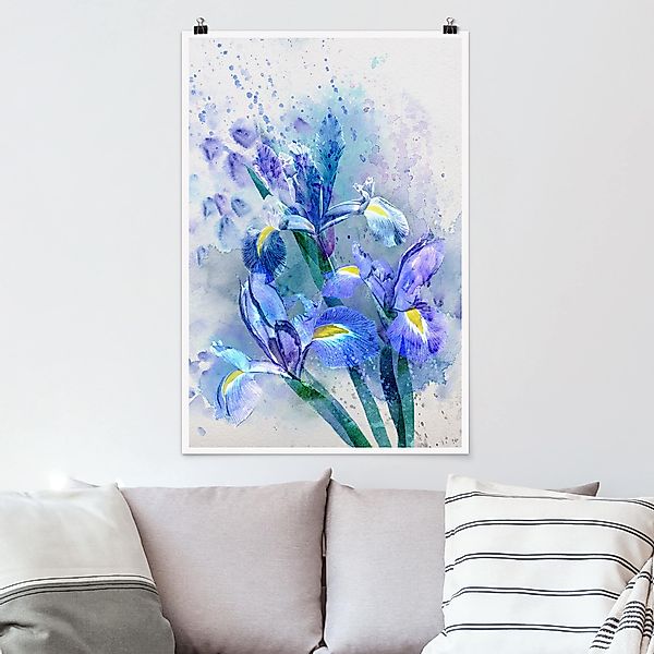 Poster - Hochformat Aquarell Blumen Iris günstig online kaufen