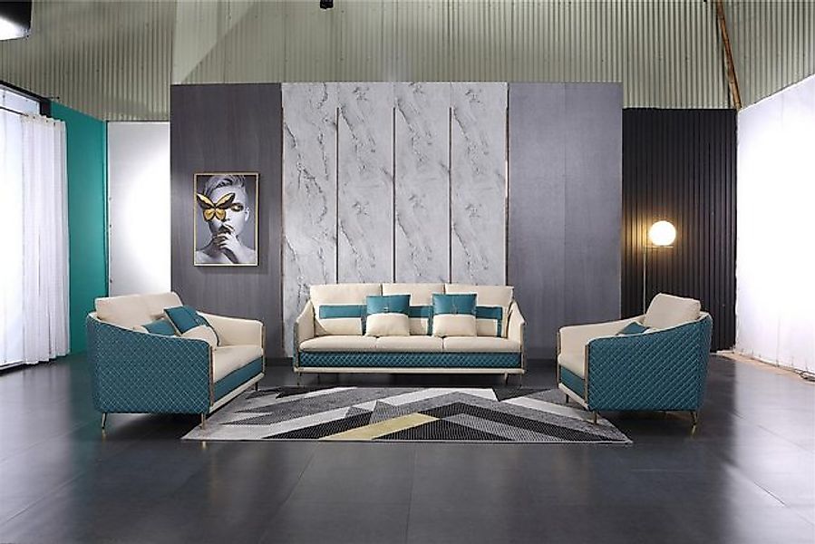 Xlmoebel Sofa 3-Sitzer Sofa Set mit zwei einzelnen Sesseln in Lederpolsteru günstig online kaufen