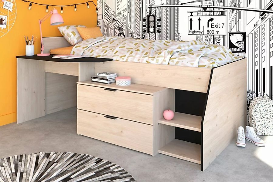 Faizee Möbel Bett Hochbett Milky 2 Parisot braun +Schreibtischplatte+Kommod günstig online kaufen