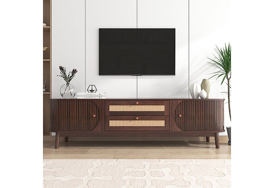 KLAM HOME Lowboard TV-Schrank Mit Natürlichem Rattan Design Und Massivholz günstig online kaufen