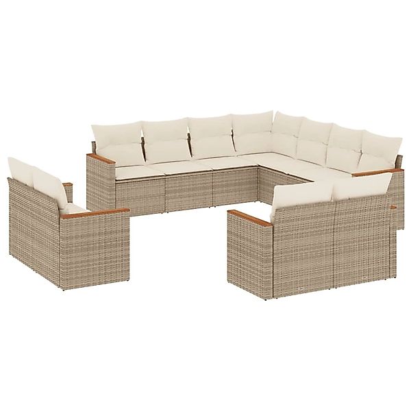 vidaXL 11-Tlg Garten-Sofagarnitur mit Kissen Beige Poly Rattan 3258901 günstig online kaufen
