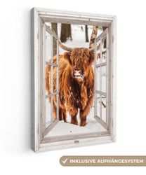OneMillionCanvasses® Leinwandbild Schottische Highlander - Schnee günstig online kaufen