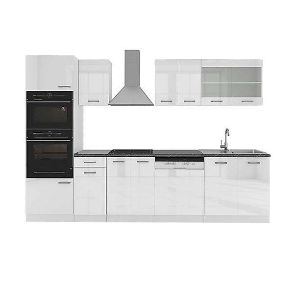 Vicco R-Line Küchenzeile Weiß Hochglanz/Weiß 300 cm mit HochschrankAP Anthr günstig online kaufen