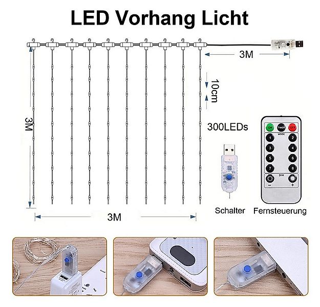 Merry 2024 Lichterkette LED Lichterkette,Vorhang Lichterketten,3x3M,Timer,3 günstig online kaufen