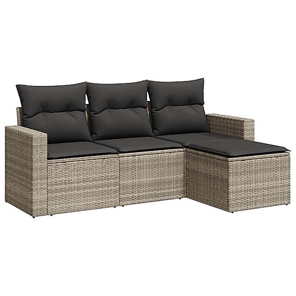 vidaXL Sofaelement 4-tlg. Garten-Sofagarnitur mit Kissen Hellgrau Poly Ratt günstig online kaufen