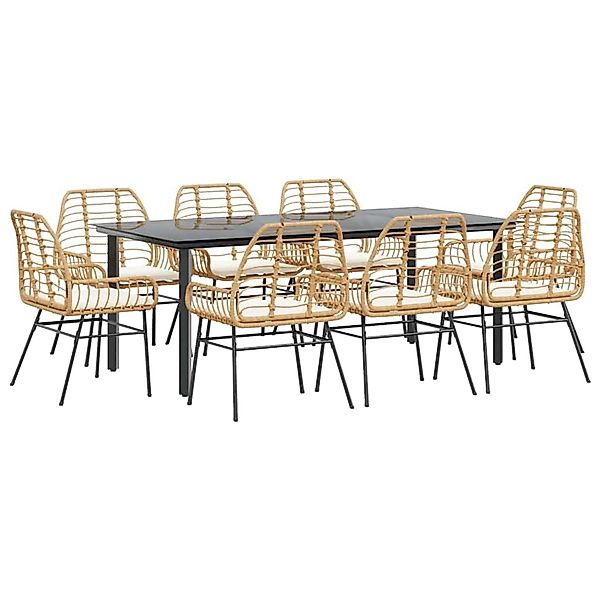 vidaXL 9-Tlg Garten-Essgruppe mit Kissen Braun Poly Rattan Glas 3334561 günstig online kaufen