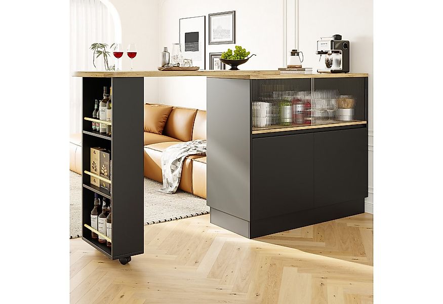 Flieks Bartisch 360° drehbar Stehtisch mit Sideboard (Set, 1-St., mit Rolle günstig online kaufen