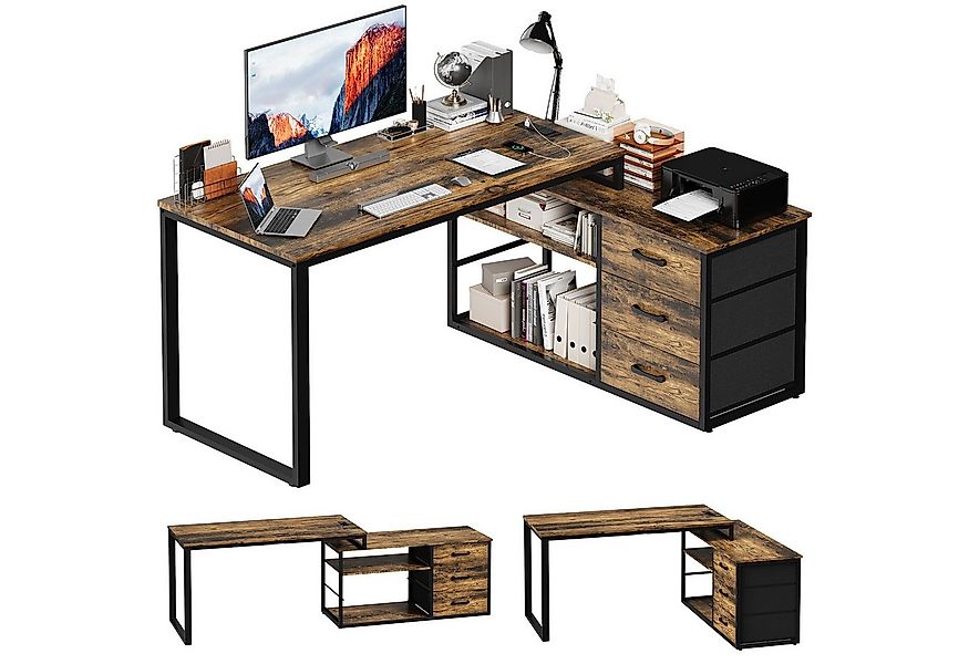 HOMALL Schreibtisch L-förmiger Eckschreibtisch mit USB-Anschluss und zwei S günstig online kaufen