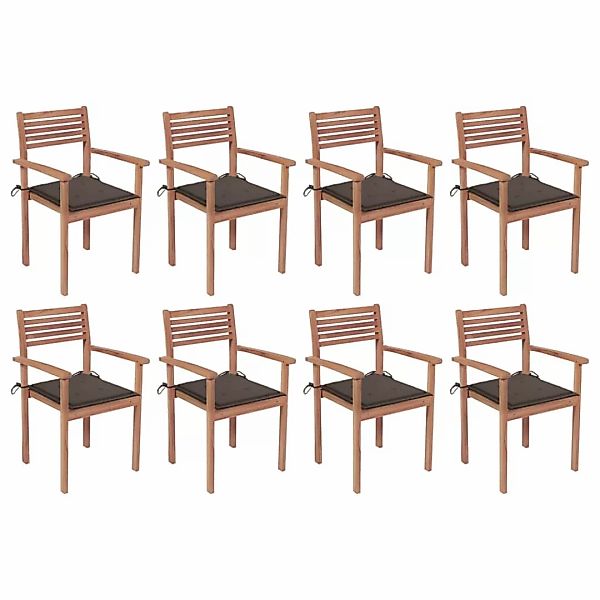 Stapelbare Gartenstühle Mit Kissen 8 Stk. Massivholz Teak günstig online kaufen