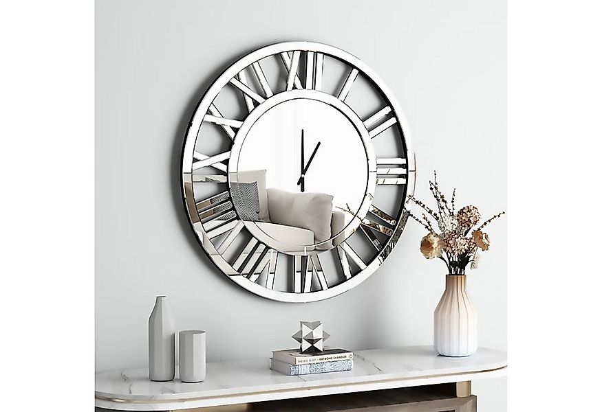 Yorbay Wanduhr Runde Spiegel-Wanduhr mit Romischen Ziffern & Holzrückwand ( günstig online kaufen