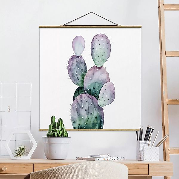 Stoffbild Blumen mit Posterleisten - Quadrat Kaktus in Lila II günstig online kaufen