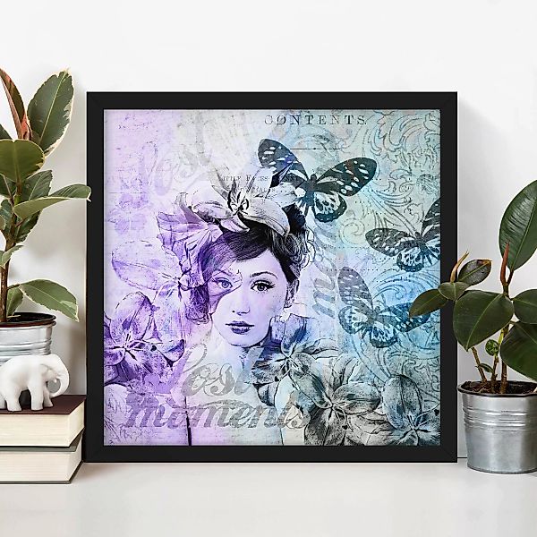 Bild mit Rahmen Tiere - Quadrat Shabby Chic Collage - Portrait mit Schmette günstig online kaufen