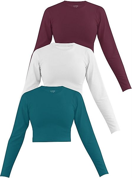 Janice Langarmshirt 3 x Damen crop Langarmshirt hochgeschlossen Noia Figurb günstig online kaufen