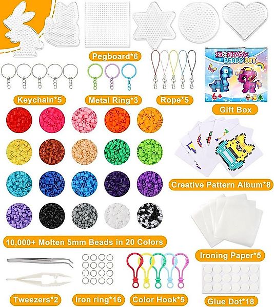 POPOLIC Kreativset Bügelperlen Set, 10000+ Stück 5mm Bügelperlen, (mit Drei günstig online kaufen