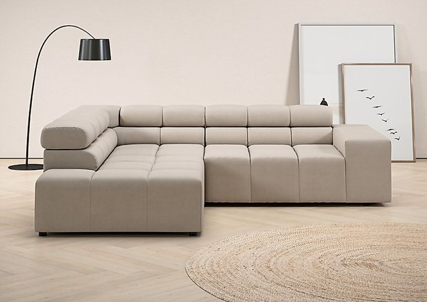 INOSIGN Ecksofa "Ancona, incl. Kopfteilverstellung + 3 Zierkissen, L-Form, günstig online kaufen