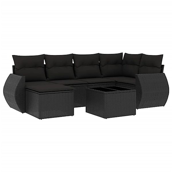 vidaXL 7-Tlg Garten-Sofagarnitur mit Kissen Schwarz Poly Rattan 3254002 günstig online kaufen