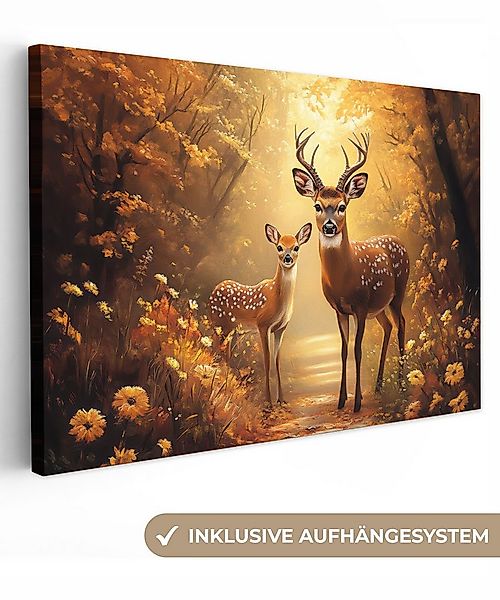 OneMillionCanvasses® Leinwandbild Herbst - Wald - Hirsche - Tiere - Natur - günstig online kaufen