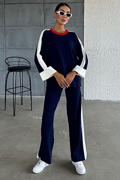 WOMAN VISION Blusentop Damen Marine Stretch Jersey Gestreiftes Split Pullov günstig online kaufen