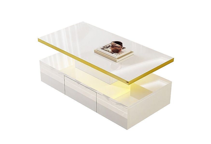 Merax Couchtisch hohcglanz mit LED-Beleuchtung, Beistelltisch mit Schublade günstig online kaufen