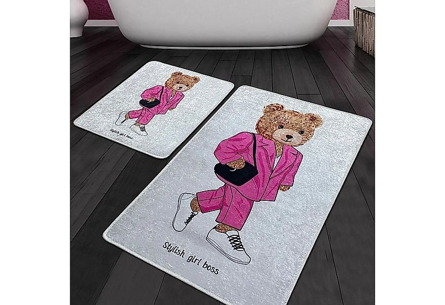 Jungengel Badematte Set 2-teilig Badteppich Duschvorleger Motiv Bär Badezim günstig online kaufen