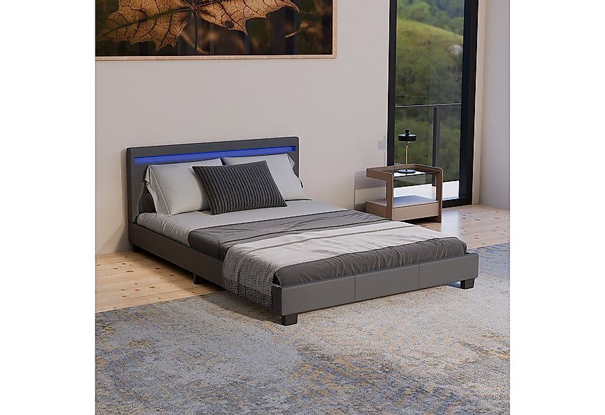 Juskys Polsterbett Paris, 140x200 cm, bunte LED-Beleuchtung, Kunstleder, we günstig online kaufen