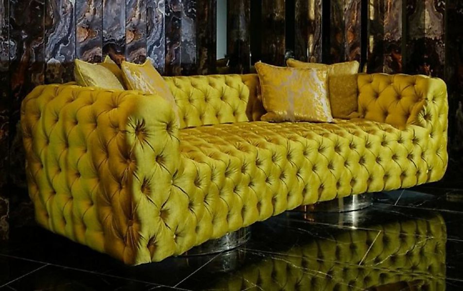 Casa Padrino Chesterfield-Sofa Luxus Chesterfield Sofa Gelb / Silber 270 x günstig online kaufen