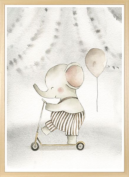 queence Bild mit Rahmen "Elefant auf Roller", Elefant-Elefanten-Elefanten B günstig online kaufen