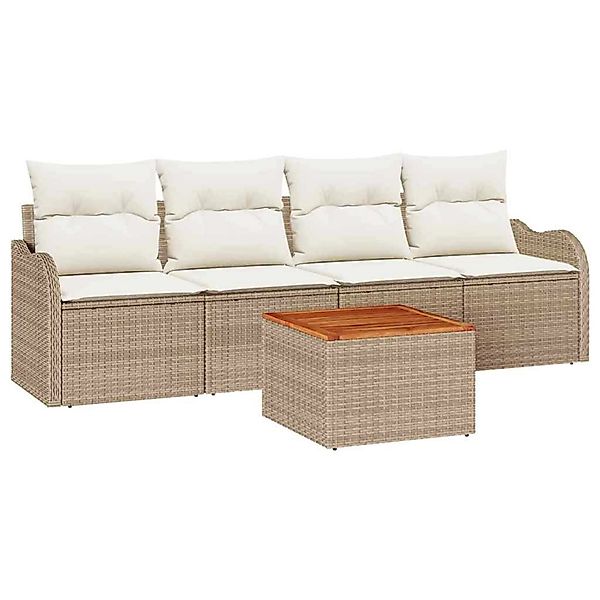 vidaXL Garten-Sofa-Set 5-Tlg Beige Poly Rattan 3347386 günstig online kaufen
