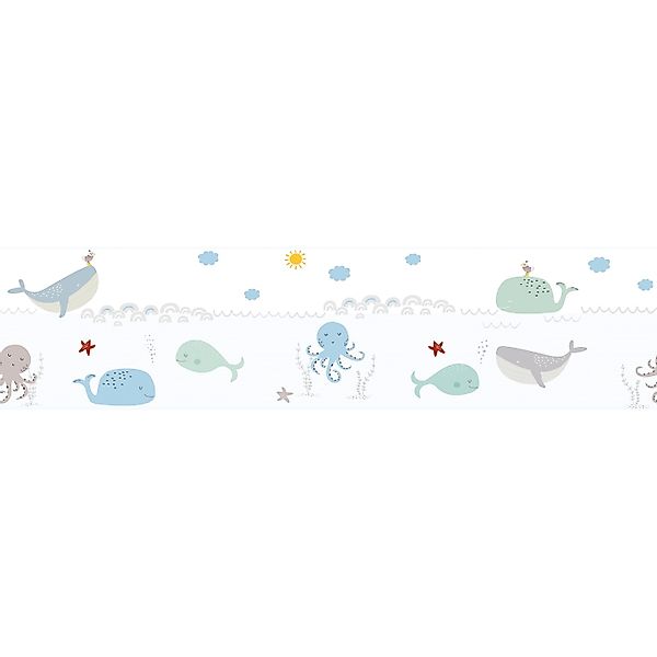A.S. Création Borte selbstklebend Meerestiere Kinderzimmer 5 m x 15 cm Weiß günstig online kaufen