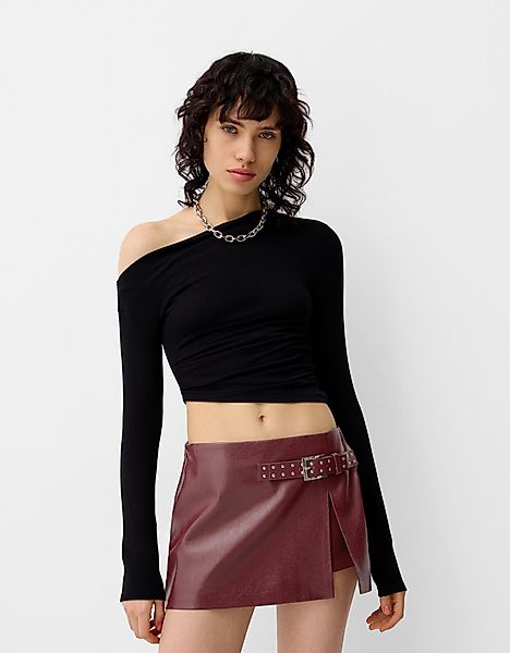 Bershka Minirock Aus Kunstleder Damen Xs Granatrot günstig online kaufen