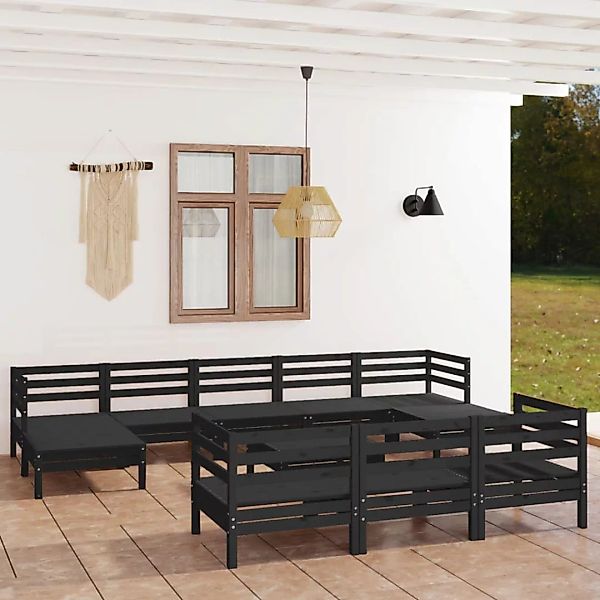 11-tlg. Garten-lounge-set Schwarz Massivholz Kiefer günstig online kaufen