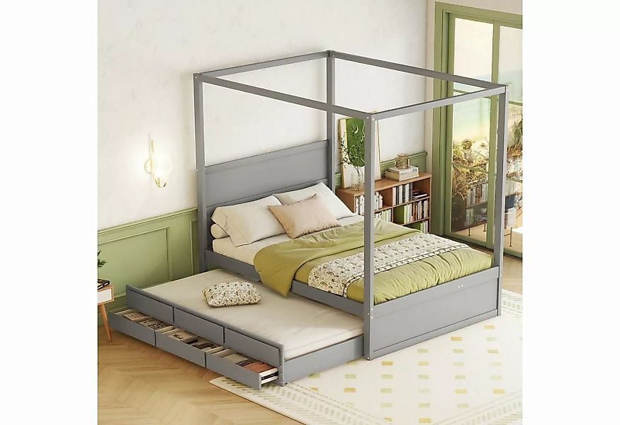 SOFTWEARY Himmelbett Doppelbett mit Lattenrost und Gästebett (140x200 cm/90 günstig online kaufen