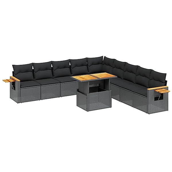 vidaXL 11-Tlg Garten-Sofagarnitur mit Kissen Schwarz Poly Rattan 3273701 günstig online kaufen