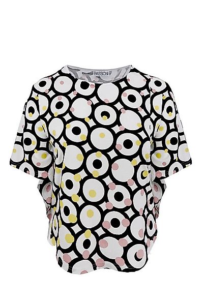 Passioni T-Shirt mit Auffälligem Schwarz-Weiß-Geometrischen Muster & Farbak günstig online kaufen