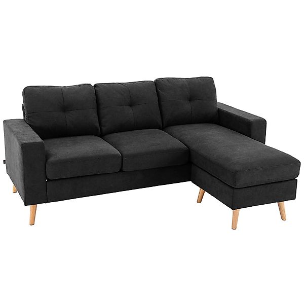 HOMCOM Ecksofa Leinen Gummiholz Schwarz 193L x 136B x 85H cm günstig online kaufen