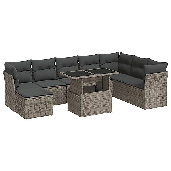 vidaXL 9-Tlg Garten-Sofagarnitur mit Kissen Grau Poly Rattan 3326211 günstig online kaufen