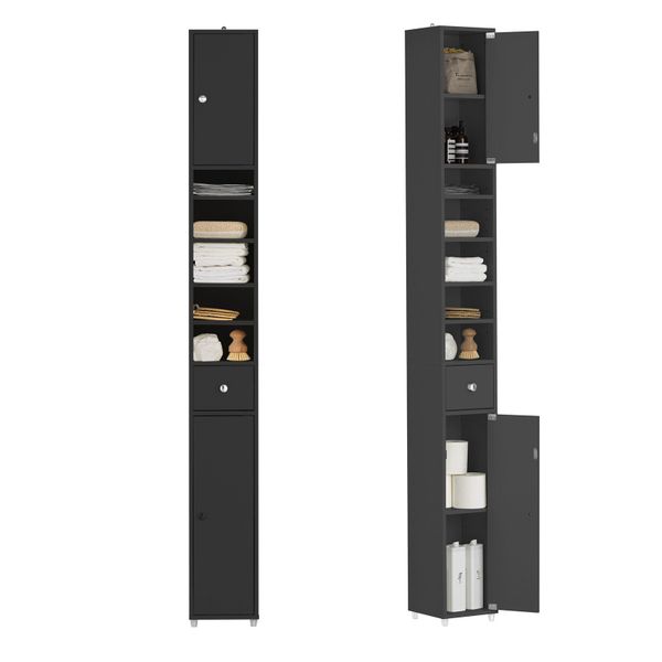 SoBuy Badezimmerschrank mit 5 Fächern und 1 Schublade Holz Schwarz BZR34-SC günstig online kaufen