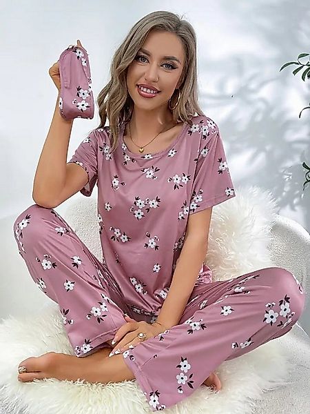 Elegant Love Pyjama Damen-Schlafanzug-Set mit Blumenmuster – Bequeme Nachtw günstig online kaufen