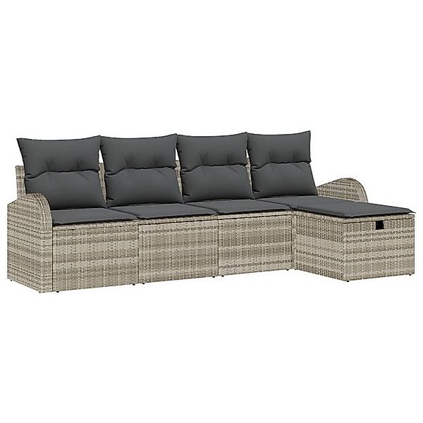vidaXL Loungesofa 5-teilige Garten Sofa Set mit Kissen Hellgrau Poly Rattan günstig online kaufen