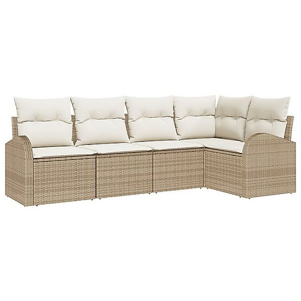 vidaXL Loungesofa 5-teiliges Garten Sofa Set mit Kissen - Beiges Poly Ratta günstig online kaufen