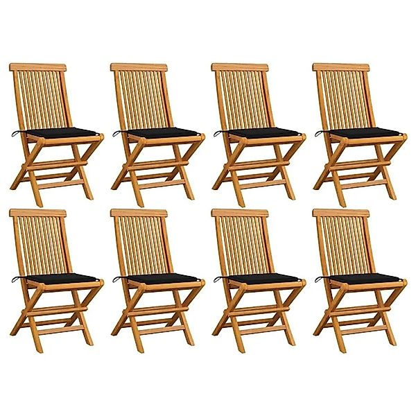 vidaXL Gartenstühle mit Schwarzen Kissen 8 Stk Massivholz Teak 3072924 günstig online kaufen