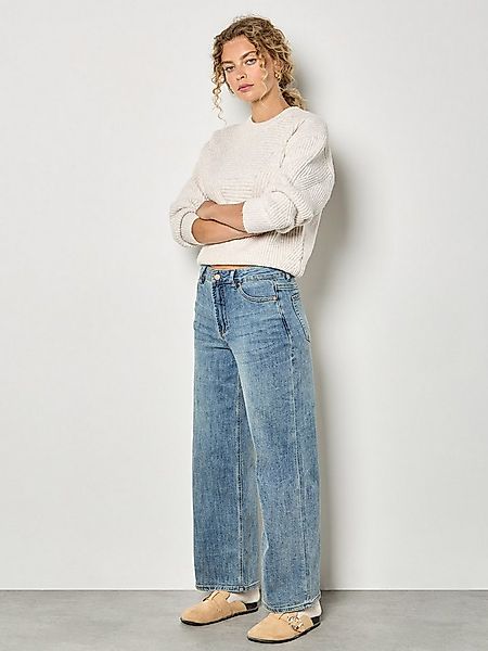 Apricot Rundhalspullover Strickpullover mit Waffel- und Rippmuster günstig online kaufen