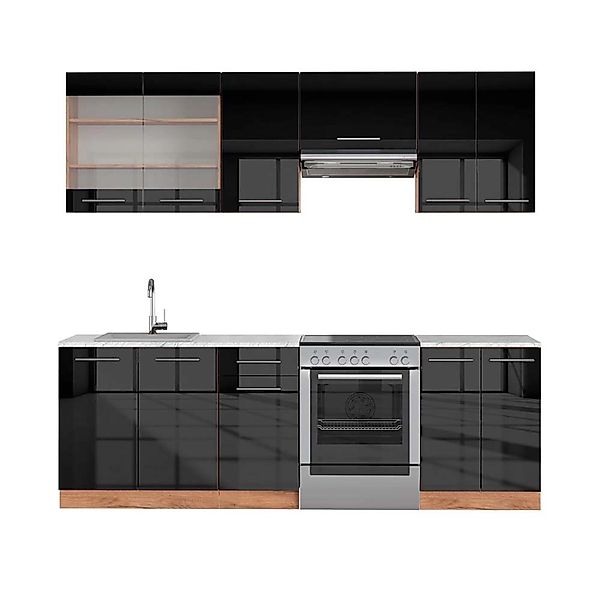 Vicco Fame-Line Küchenzeile Anthrazit Hochglanz/Goldkraft Eiche 240 cm AP M günstig online kaufen