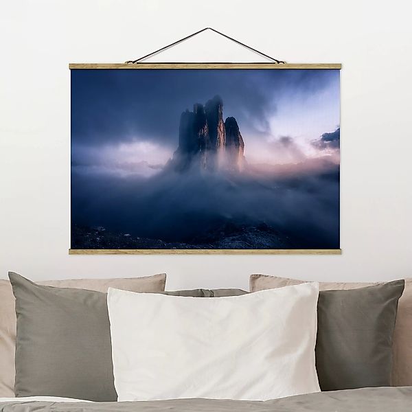 Stoffbild Berge mit Posterleisten - Querformat Drei Zinnen in blauem Licht günstig online kaufen