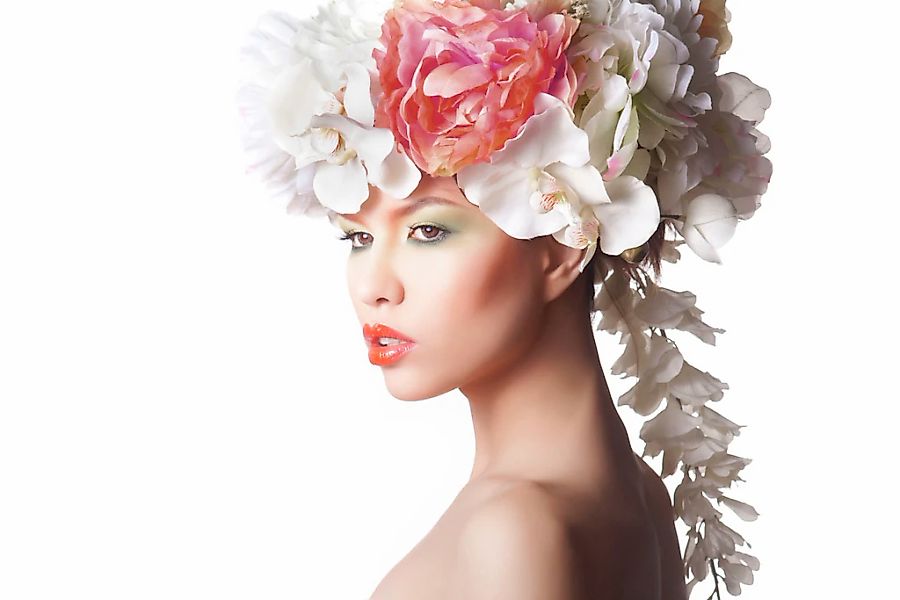 queence Acrylglasbild "Frau mit Blumenhut" Bilder von Frauen  Blumen  Fashi günstig online kaufen