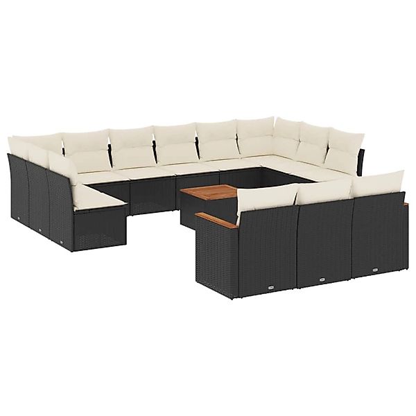 vidaXL 14-Tlg Garten-Sofagarnitur mit Kissen Schwarz Poly Rattan 3226462 günstig online kaufen