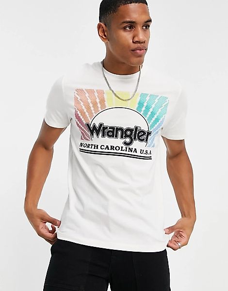 Wrangler – T-Shirt mit Regenbogen-Logo-Weiß günstig online kaufen